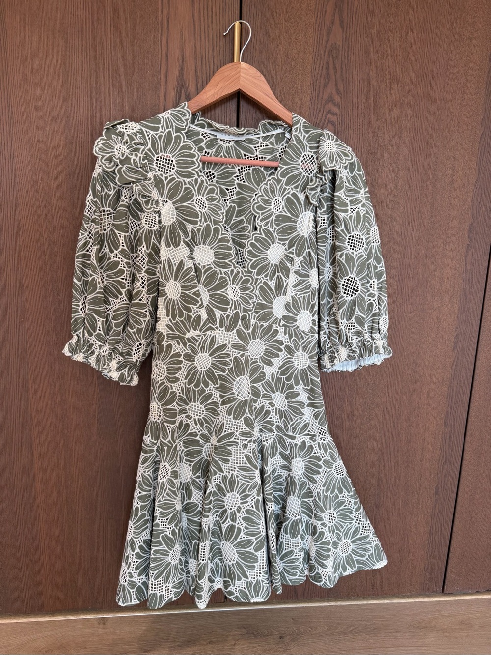 Sandro Olive Green and White Floral Mini Dress